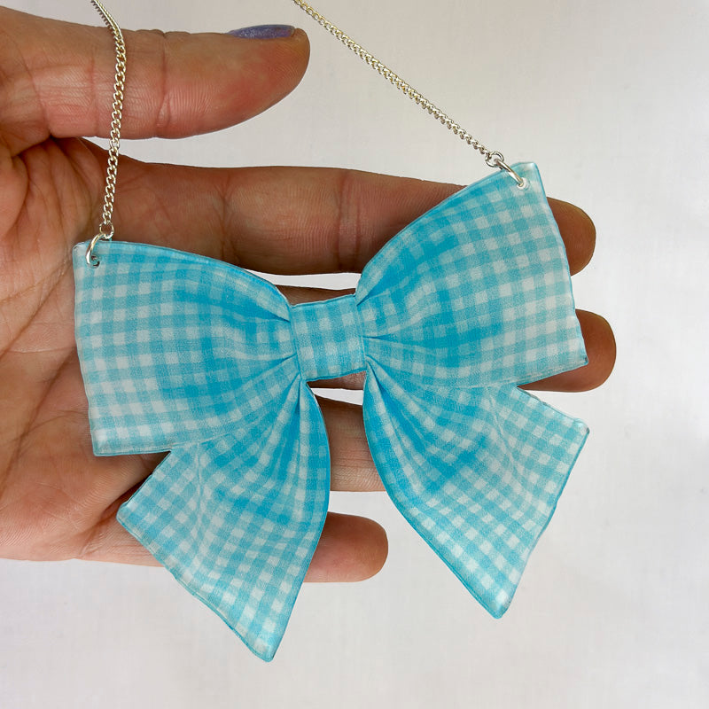 Gingham Bow Large Statement Necklace