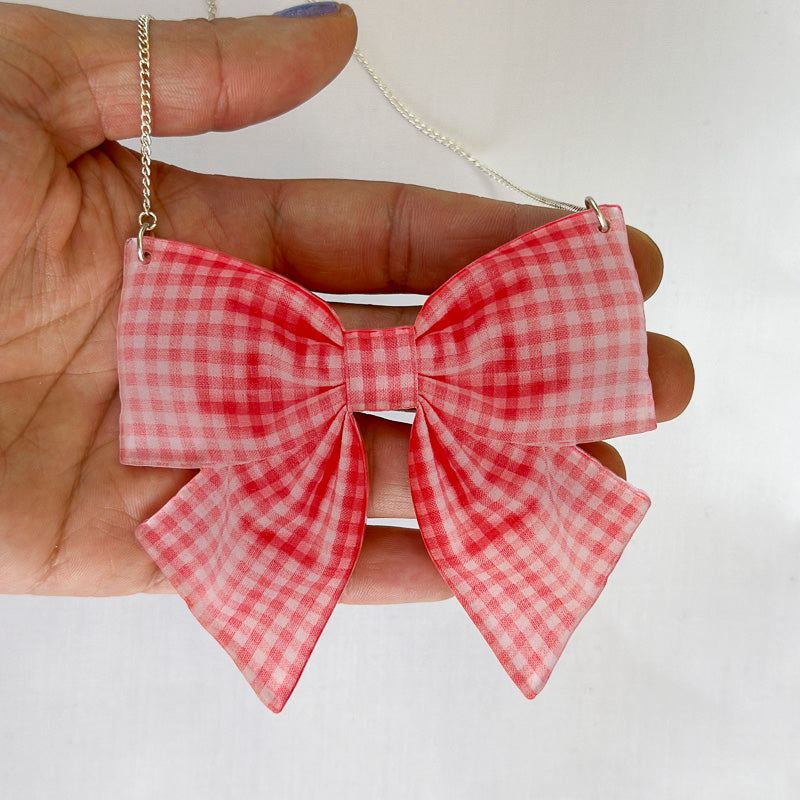 Gingham Bow Large Statement Necklace