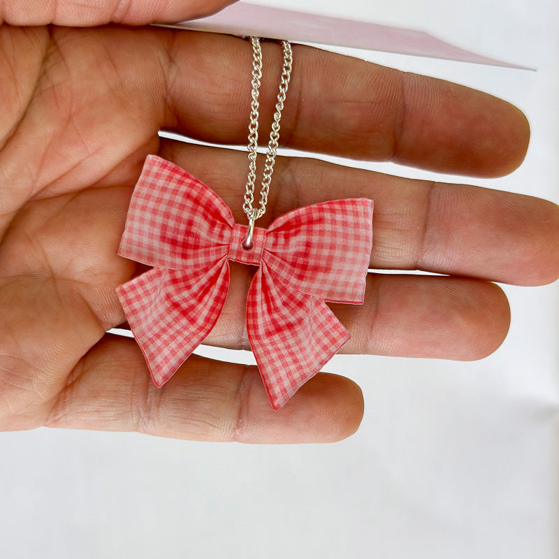 Gingham Bow Mini Necklace