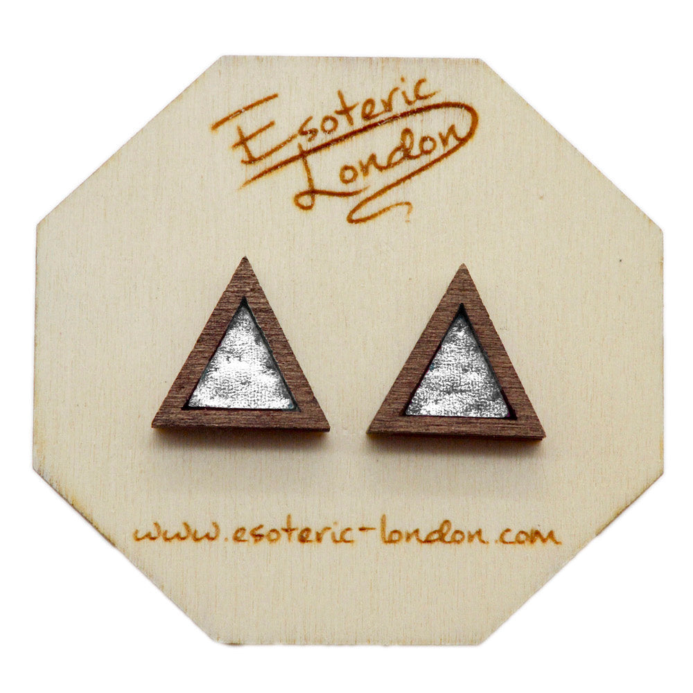 Leather Inlay Stud Earrings - Triangles