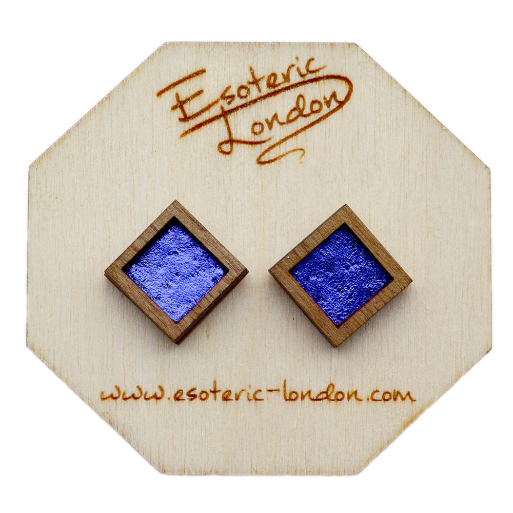 Leather Inlay Stud Earrings - Squares