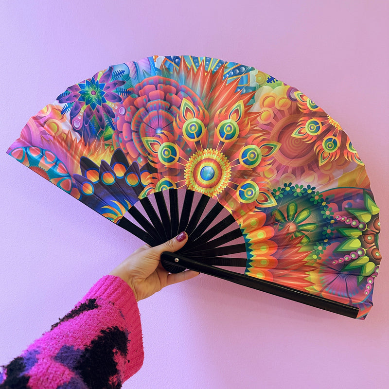 Giant Clacking Hand Fan with Abstract Trippy print (Glows in UV!)