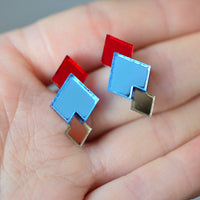 Classic Geometric Stud Earrings - Red/ Blue/ Bronze