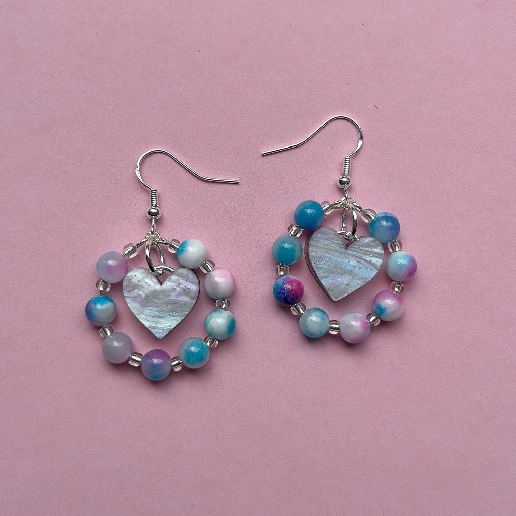 Beaded Crystal Heart Dangle Earrings