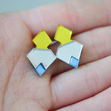 Classic Geometric Stud Earrings - Yellow/ Silver/ Blue