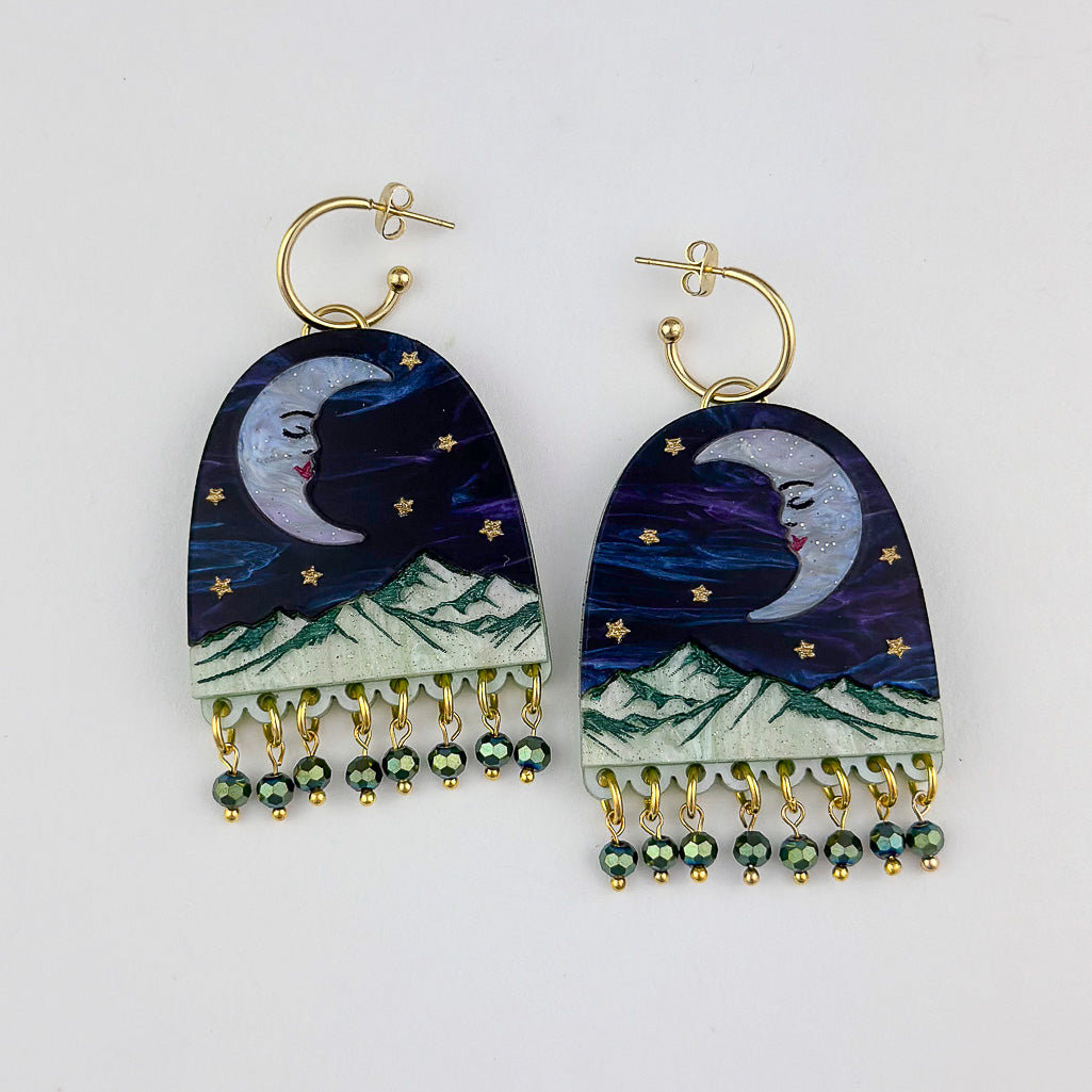 Moon Mountain Beaded Arch Hoop Statement Earrings