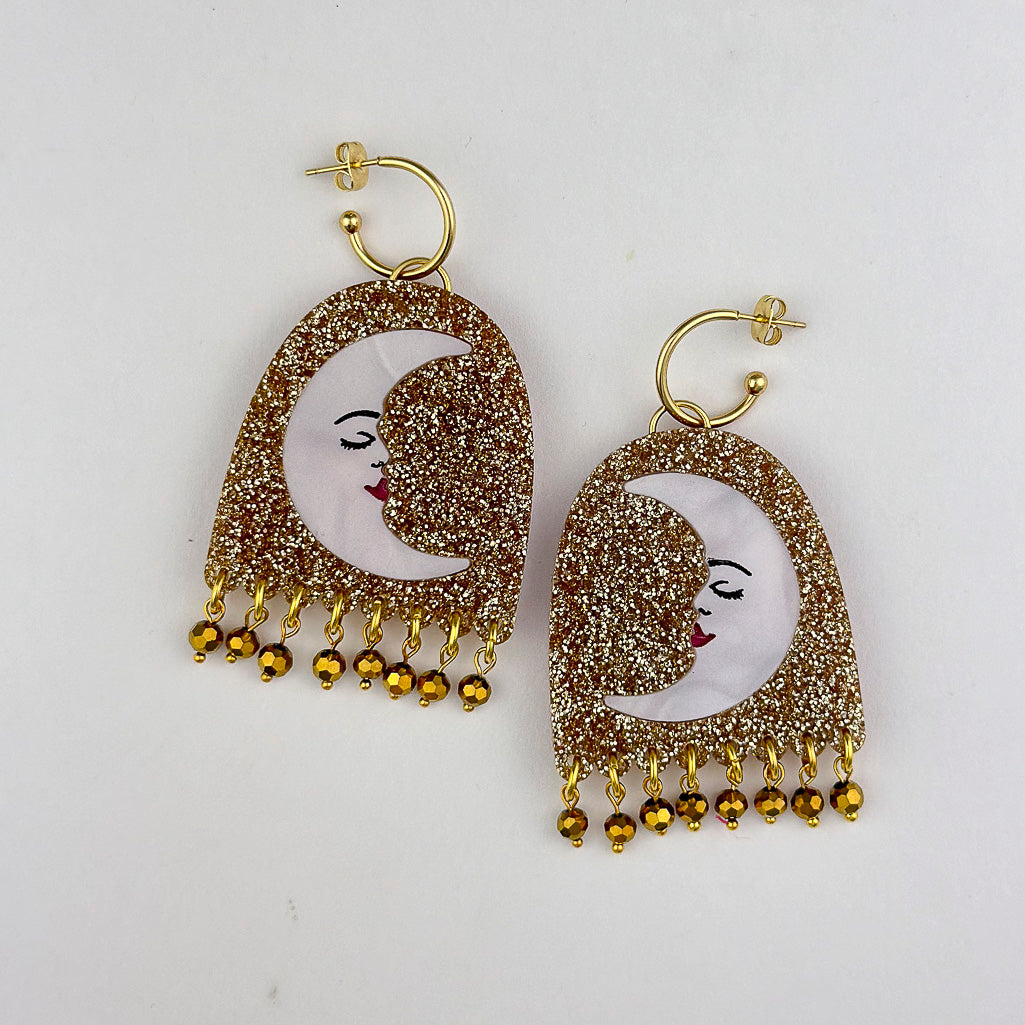 Reversible Sun & Moon Beaded Arch Hoop Statement Earrings