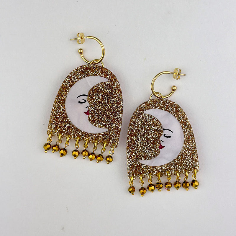 Reversible Sun & Moon Beaded Arch Hoop Statement Earrings