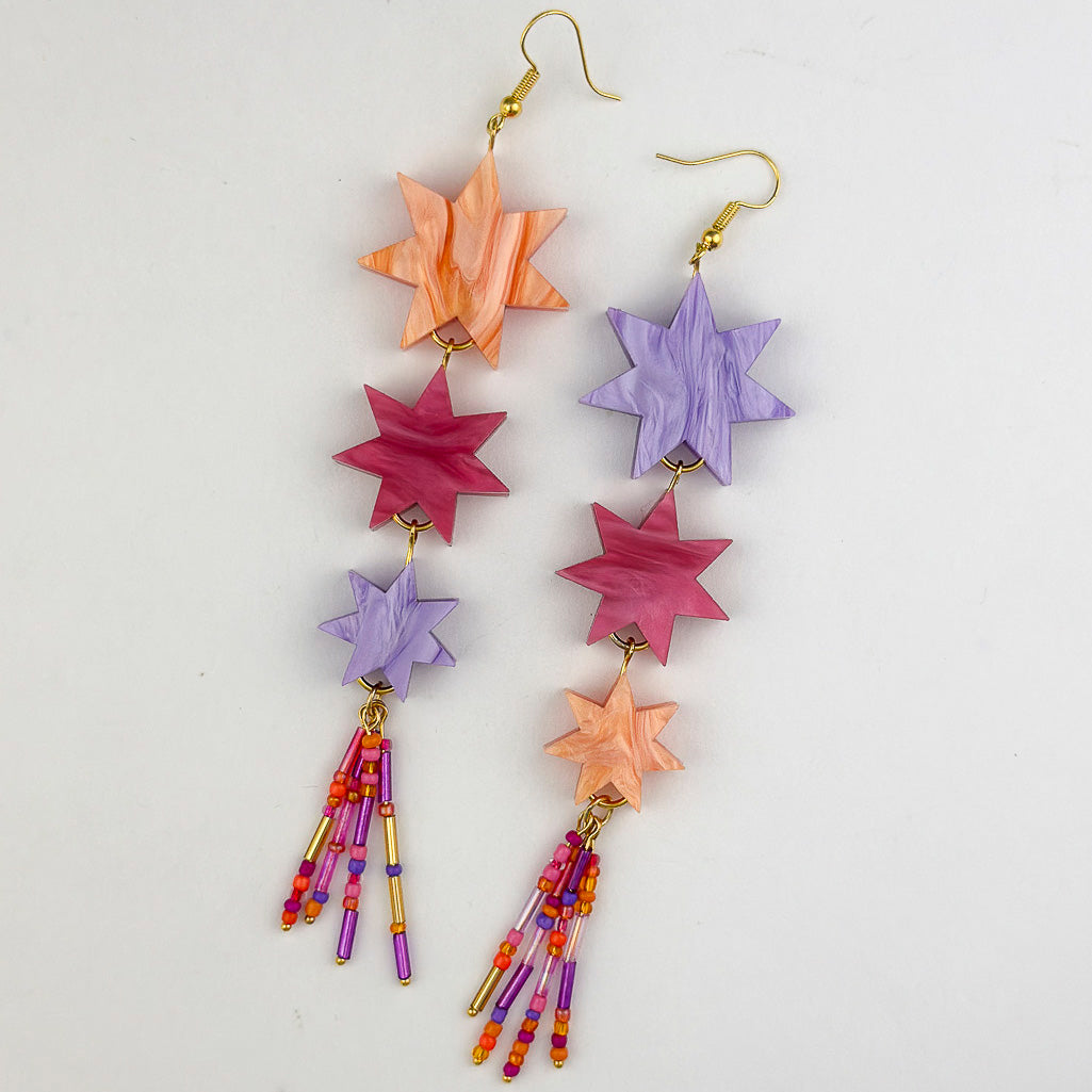 Triple Star Beaded Dangle Earrings - Tropical