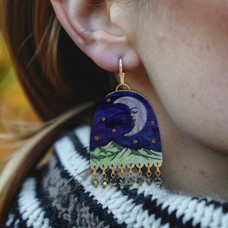 Moon Mountain Beaded Arch Hoop Statement Earrings