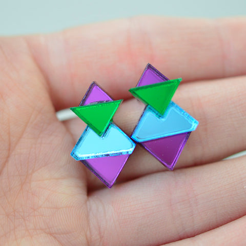Classic Geometric Stud Earrings - Light Blue/Purple/Pink