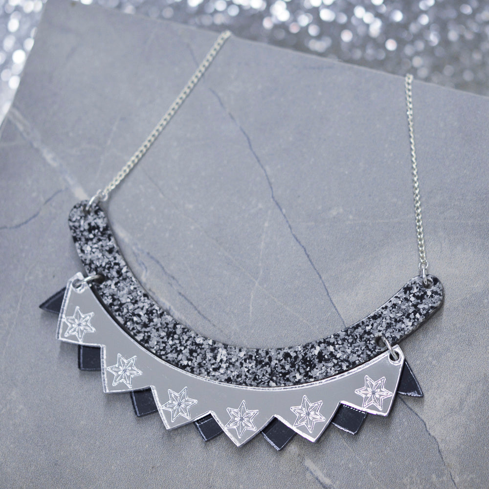 Colour Pop Bib Necklace - Granite, Silver & Gunmetal