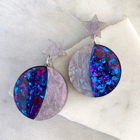 Iridescent Lotus Etched Dangle Earrings