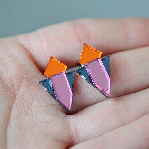 Classic Geometric Stud Earrings - Light Blue/Purple/Pink