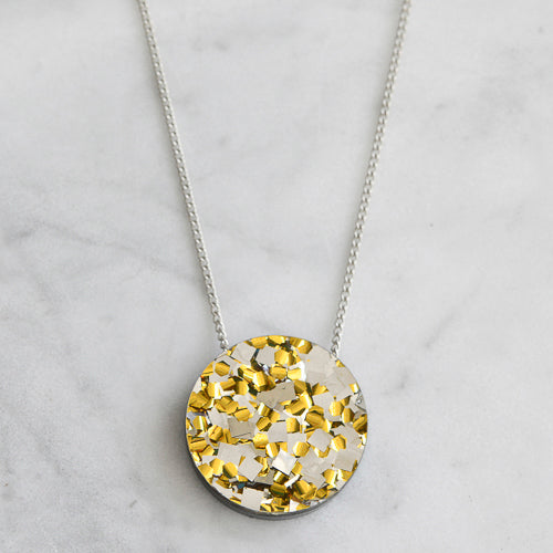Colour Pop Circle Necklace - Gold & Silver Confetti