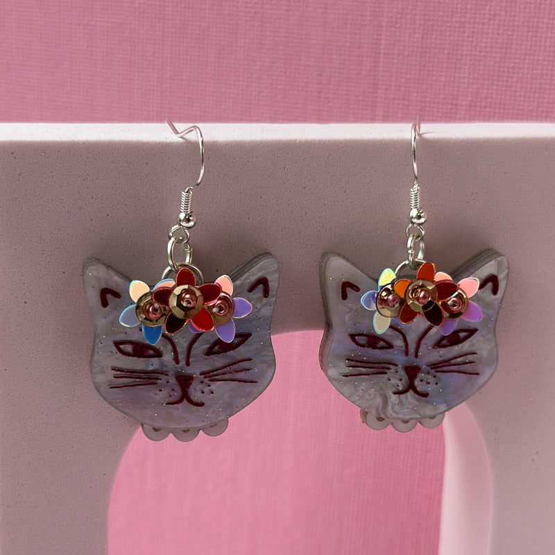Embellished Cat Dangle Earrings