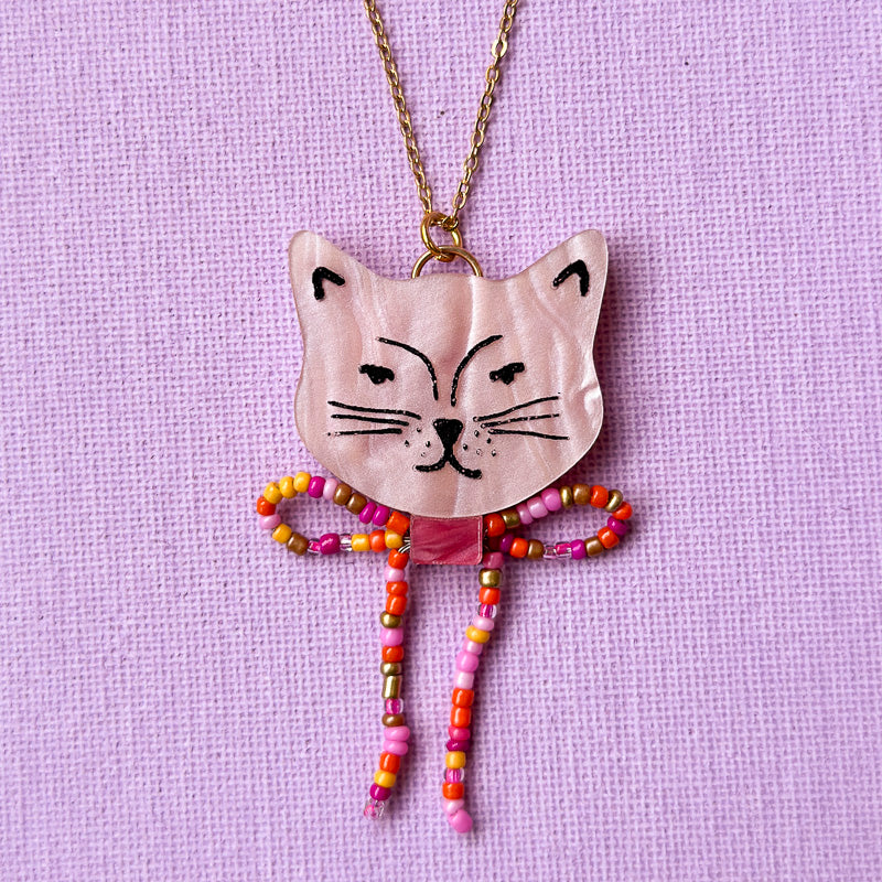 Beaded Bow Cat Necklace