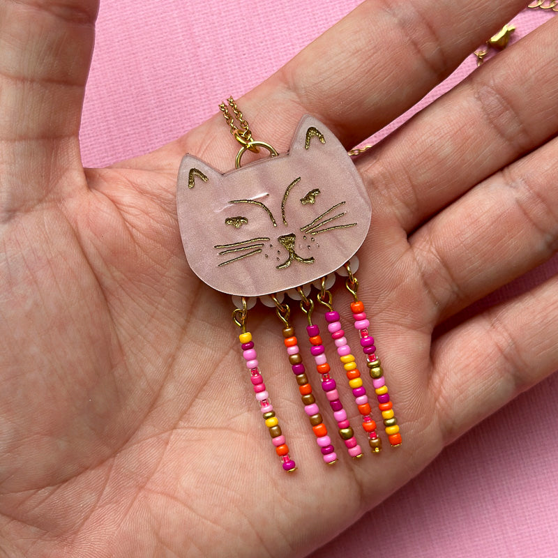 Embellished Fringe Cat Necklace