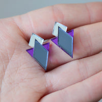 Classic Geometric Stud Earrings - Grey/ Silver/ Purple