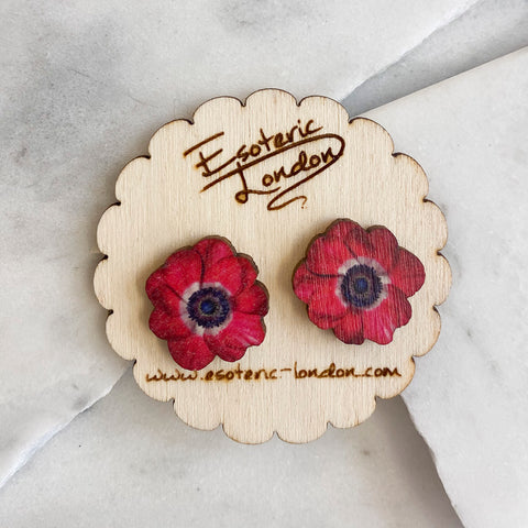 Birth flower & birthstone stud earring set - August: Poppy & Peridot