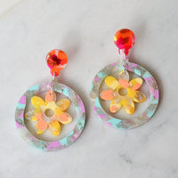 Recycled Acrylic Flower Power Statement Hoop Dangle Stud Earrings