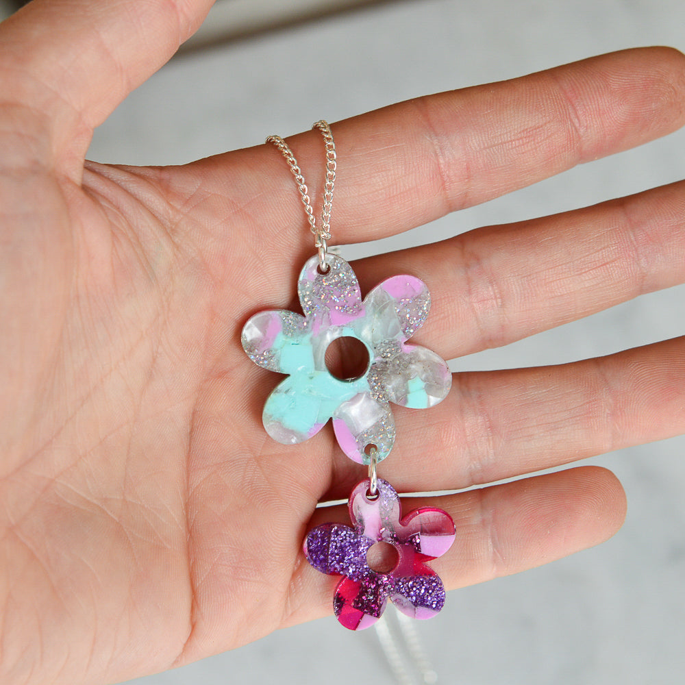 Recycled Acrylic Flower Power Dangle Pendant Necklace