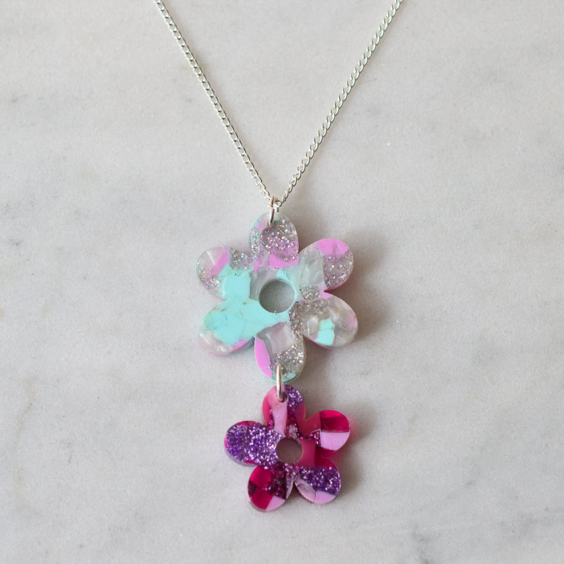 Recycled Acrylic Flower Power Dangle Pendant Necklace