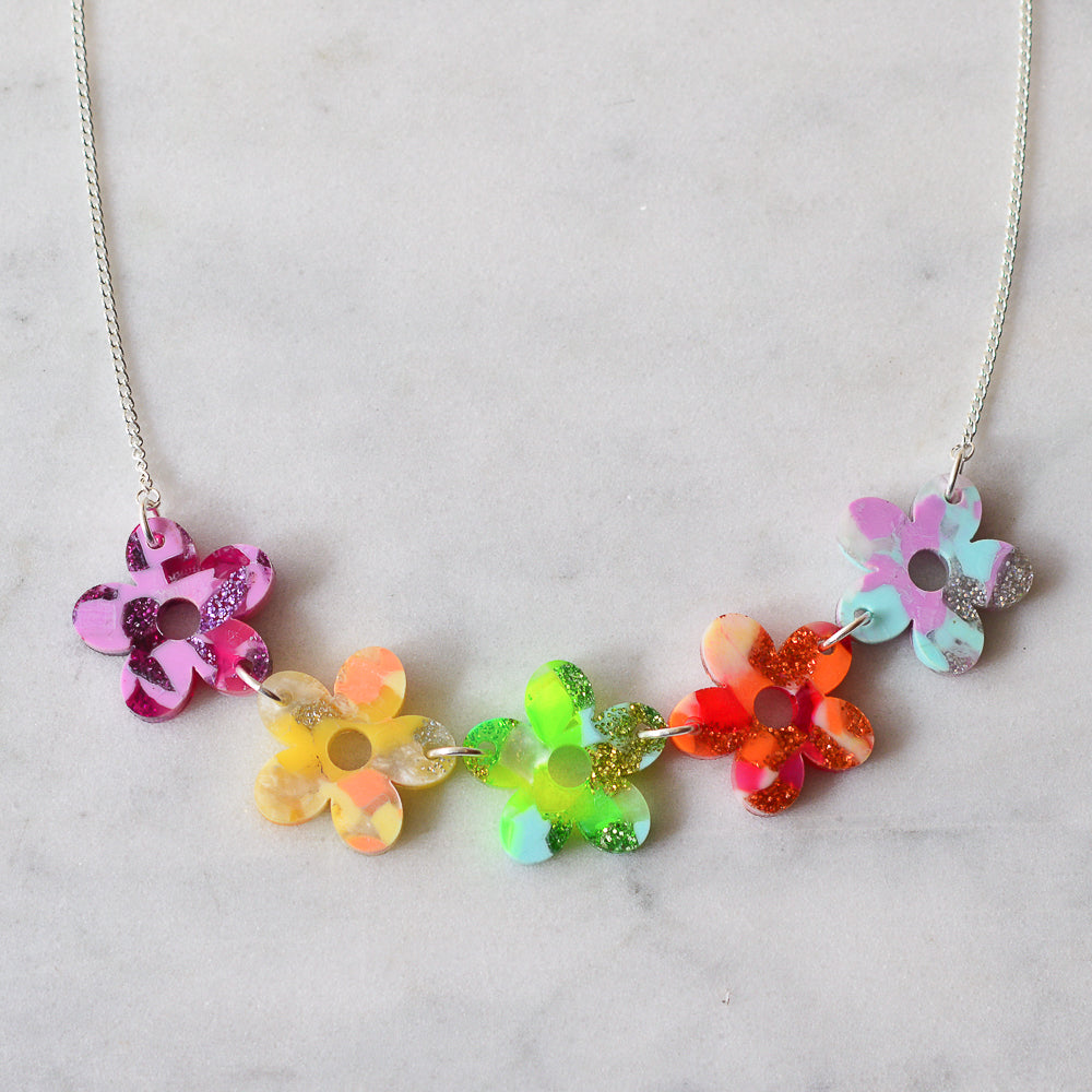 Recycled Acrylic Flower Power Daisy Chain Choker Necklace