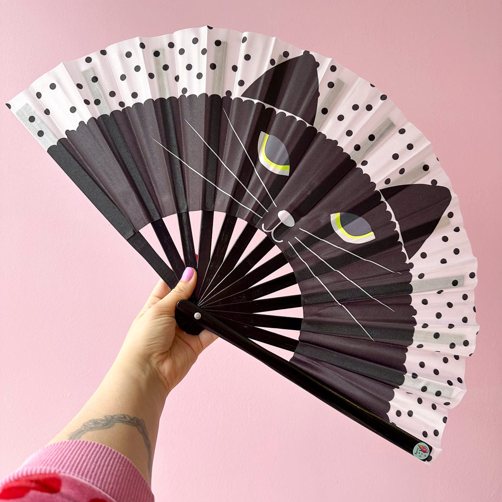 Giant Clacking Hand Fan with Cat print (Glows in UV!)