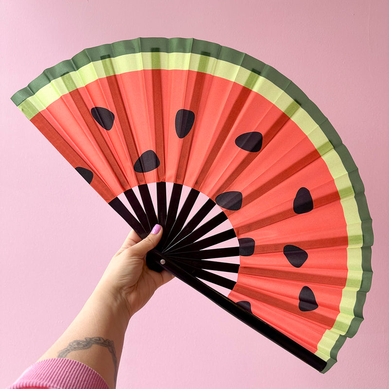 Giant Clacking Hand Fan with Watermelon print (Glows in UV!)