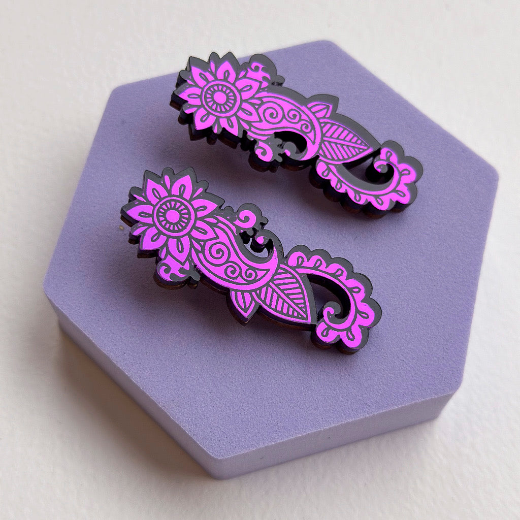 Mirror Floral Paisley Etched Studs