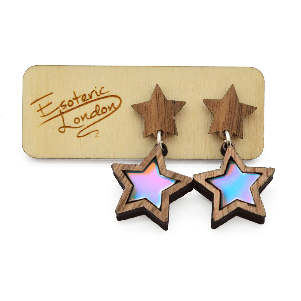 Iridescent Star Dangle Stud Earrings