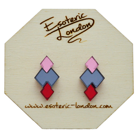 Classic Geometric Stud Earrings - Pink/ Grey/ Red