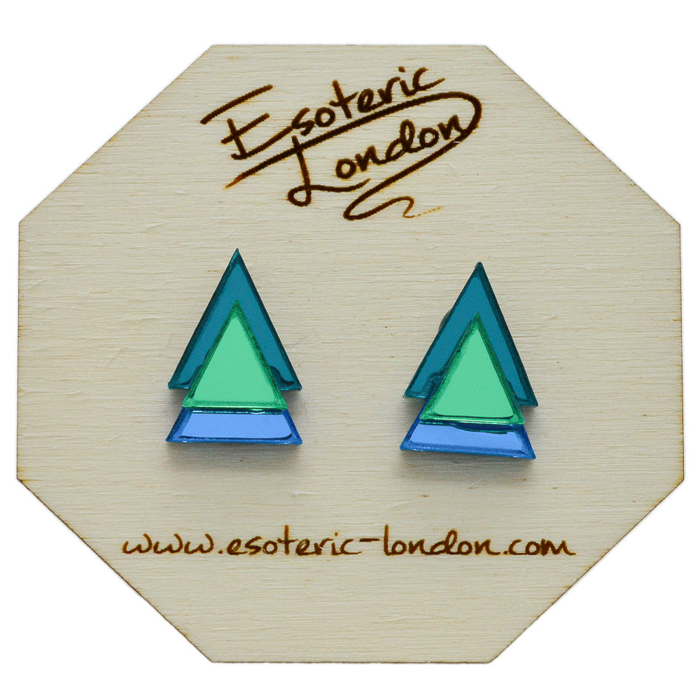 Classic Geometric Stud Earrings - Teal/ Light Green/ Bright Blue