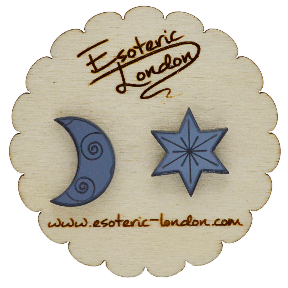 Star and Moon Mirrored Stud Earrings