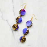 Moon Phase Long Dangle Earrings - Gold & Purple