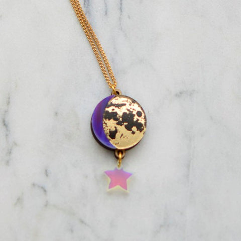 Moon Phase Statement Necklace -  Purple, Lilac & Blue