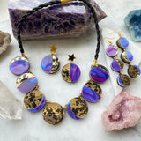 Moon Phase Statement Necklace - Gold & Purple