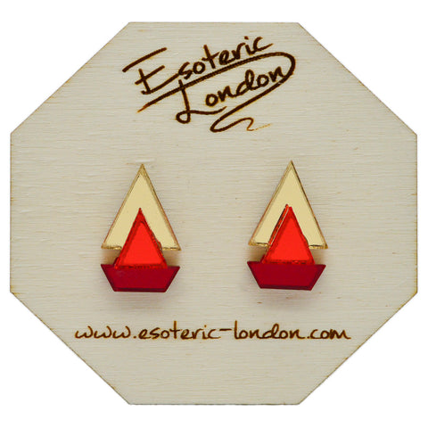 Classic Geometric Stud Earrings - Gold/ Orange Red/ Cherry Red