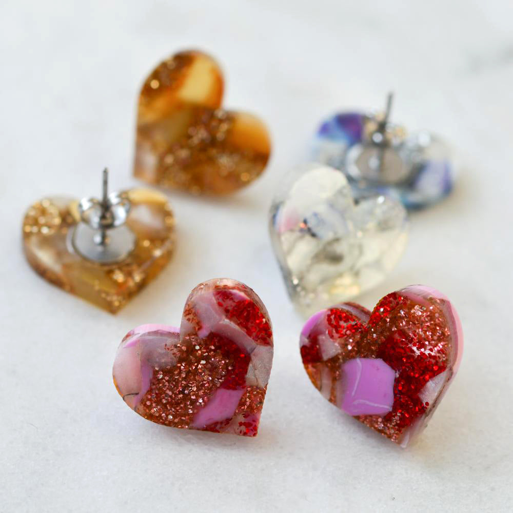 Recycled Heart Stud Earrings