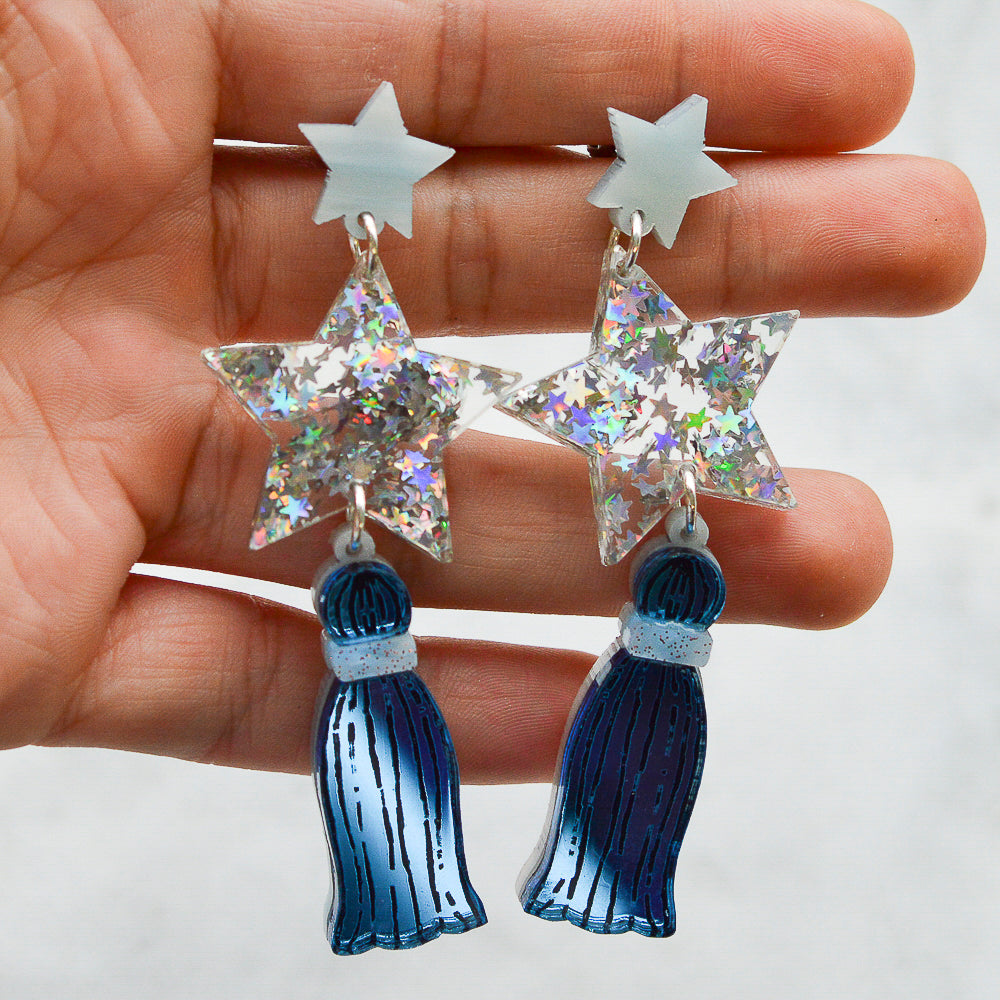 Pale blue tassel on sale earrings