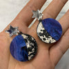 Moon Phase Dangle Studs - Silver & Navy