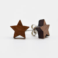 Tiny Wooden Star, Moon & Lightning Stud Earrings Set