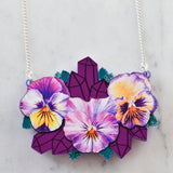 Watercolour Pansy & Mirror Amethyst Crystal Geode Necklace