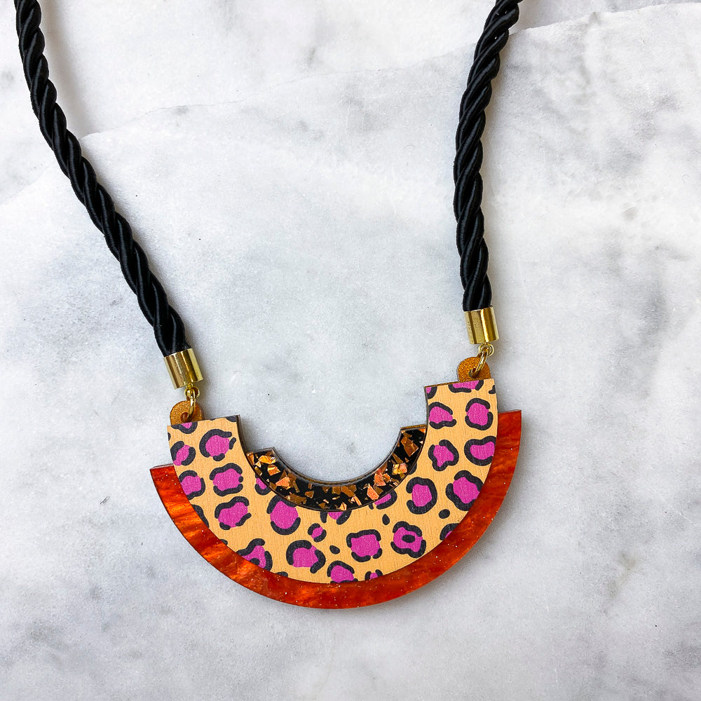 Wild Animal Print Statement Bib Necklace