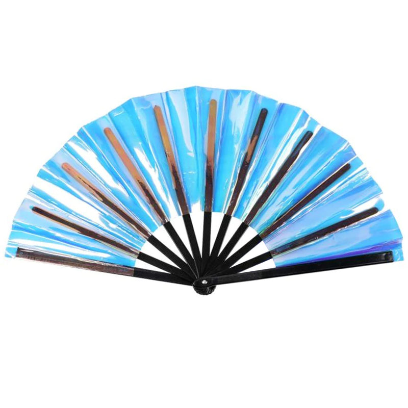 Iridescent Giant Hand Fan With Black Bamboo Handle