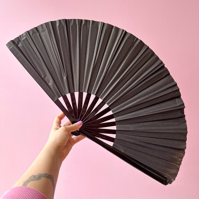 Giant Matte Metallic Hand Fan With Black Bamboo Handle