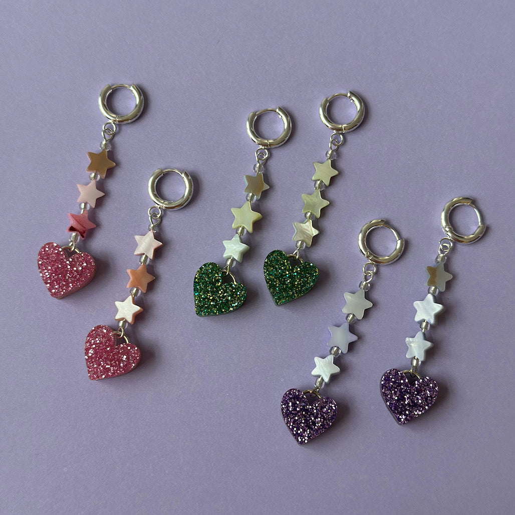 Candy Heart and Star dangle earrings