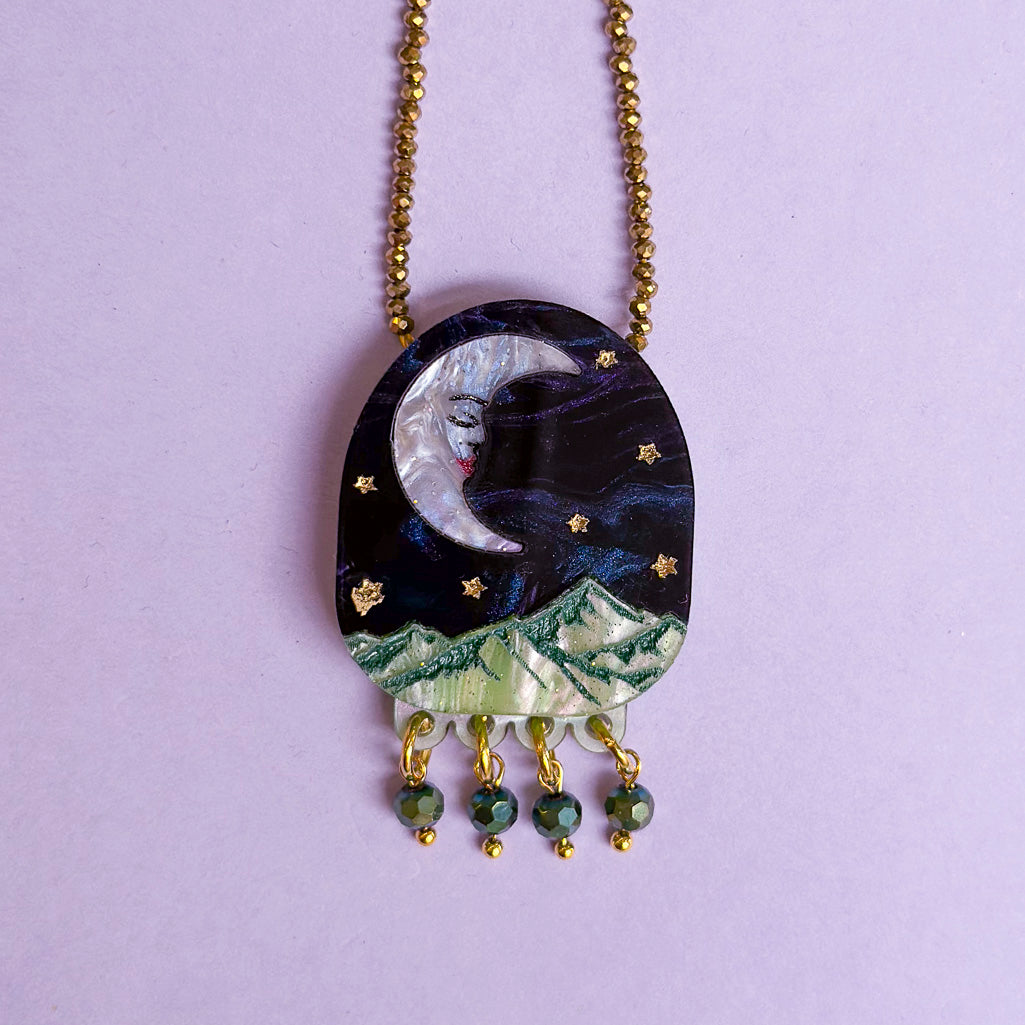 Moon Mountain Beaded Pendant Necklace