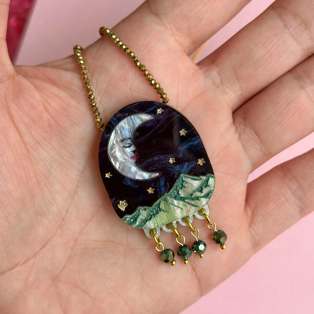 Moon Mountain Beaded Pendant Necklace